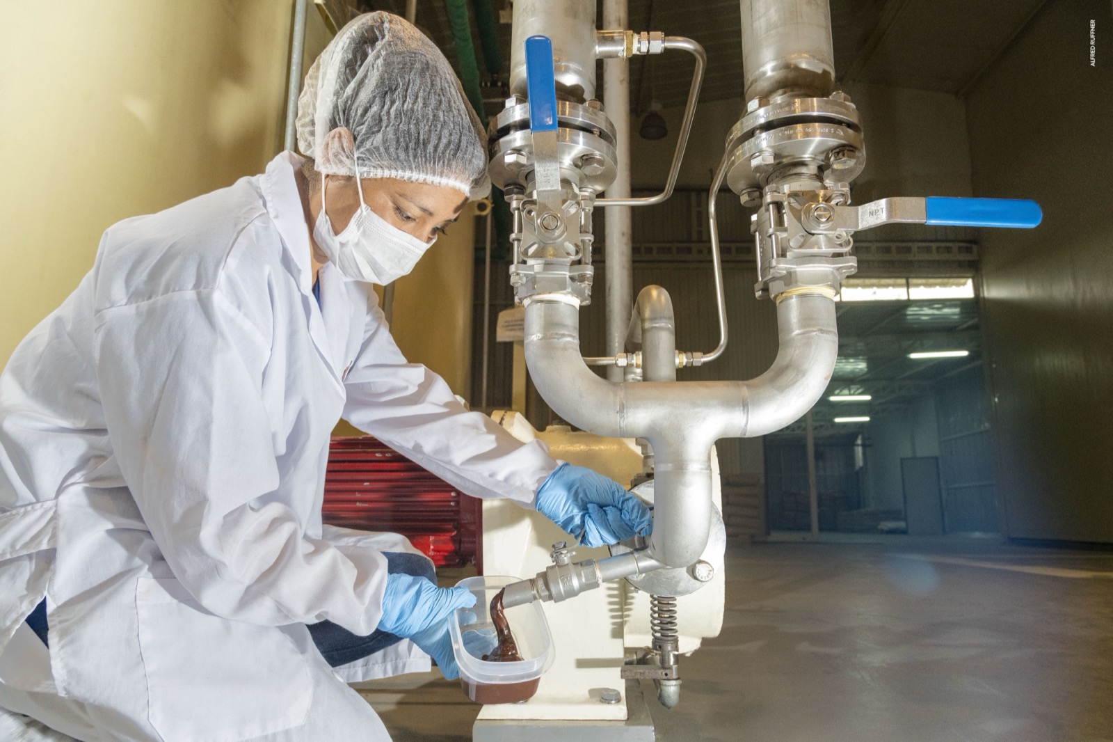 Trabajador en fábrica de chocolate